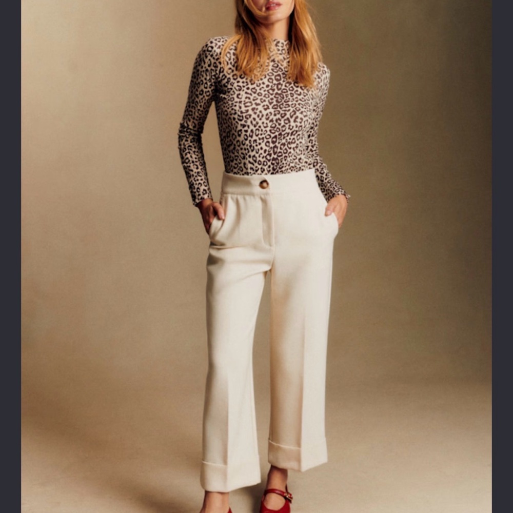 Sezane High-Waist Wide Leg Cream Pants